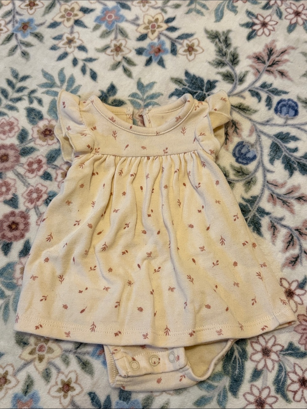 Baby Girls' Carter’s Cream Floral Flutter-Sleeve Dress with Attached Bodysuit